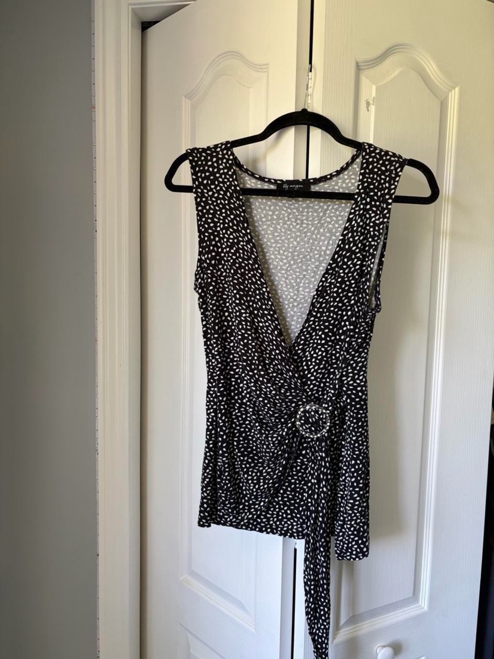Lily Morgan Black and White Printed Wrap Tank Top